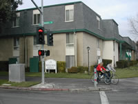 Bicycle signal heads in use in Davis.