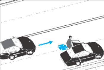 Illustration of a Pedestrian struck while getting into/out of parked vehicle.