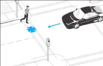 Illustration of A pedestrian struck at a signalized intersection or midblock location by a vehicle that was traveling straight ahead.